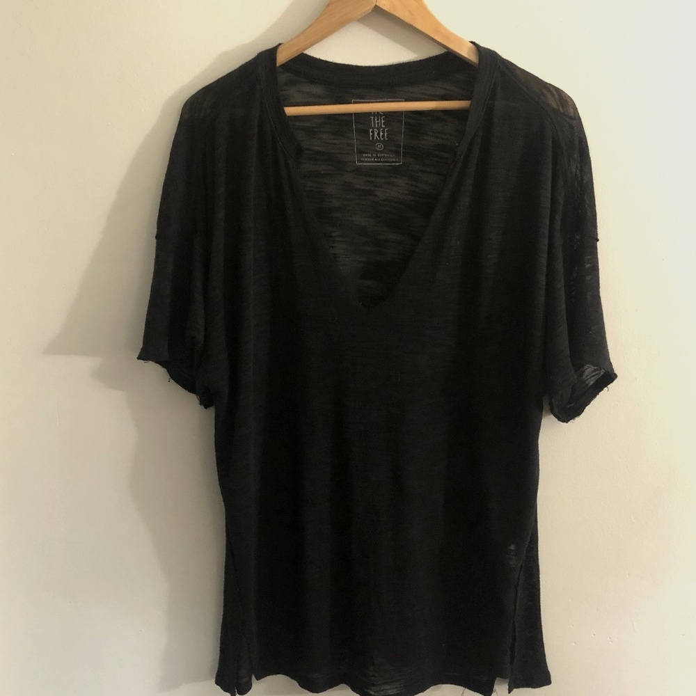 Free people Black Floaty Shear T Shirt - Generous Size M